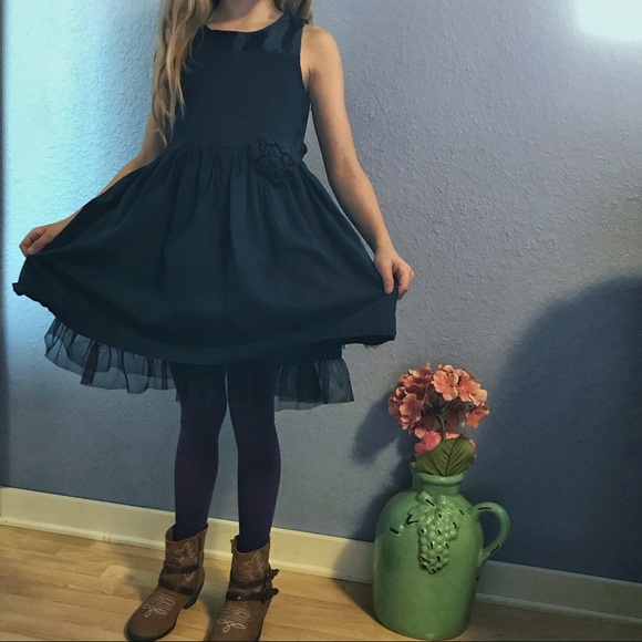 🦋 Classy navy cotton dress with tulle! - Picture 2 of 5